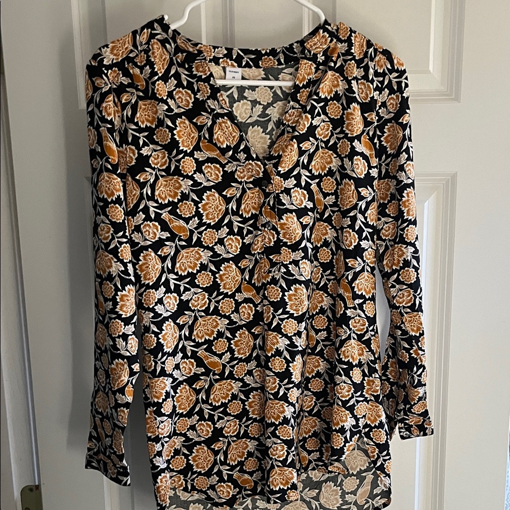 Old Navy Black and Orange Floral Blouse